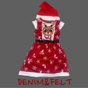 Kids Rudolph The Red-Nosed Reindeer Christmas Nightgown & Santa Hat 2 Piece Set